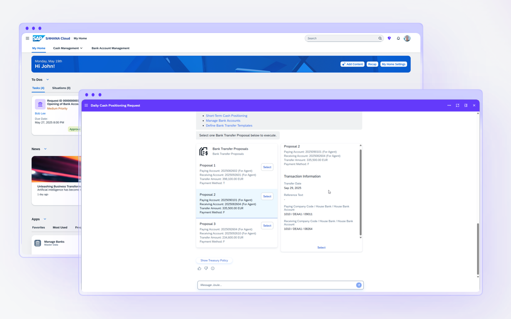 SAP Joule in action — Daily Cash Positioning Request in SAP S/4HANA Cloud