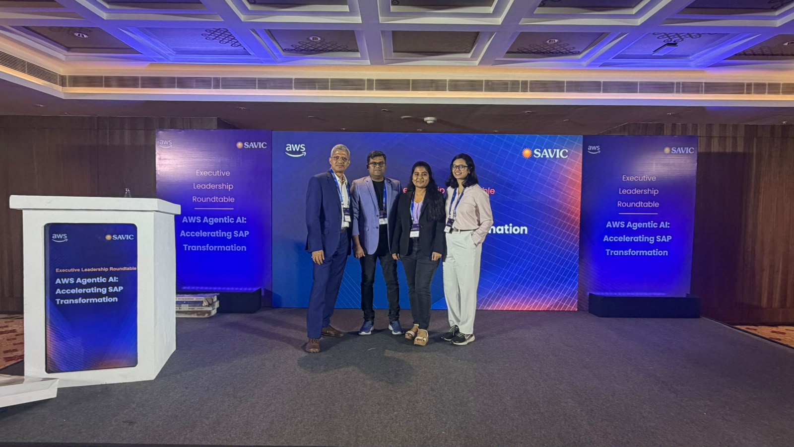 SAVIC and AWS leaders on stage at the Executive Leadership Roundtable, AWS Agentic AI: Accelerating SAP Transformation, Chennai